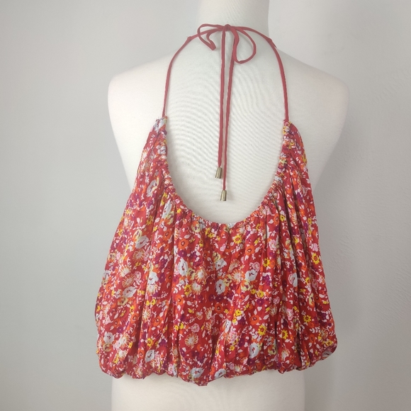 Free People Daisy Babe Crop Bubble Halter Tie Top Large NWOT - Picture 4 of 11